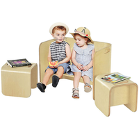 Thumbnail for Kids wooden table and two chairs natural finish