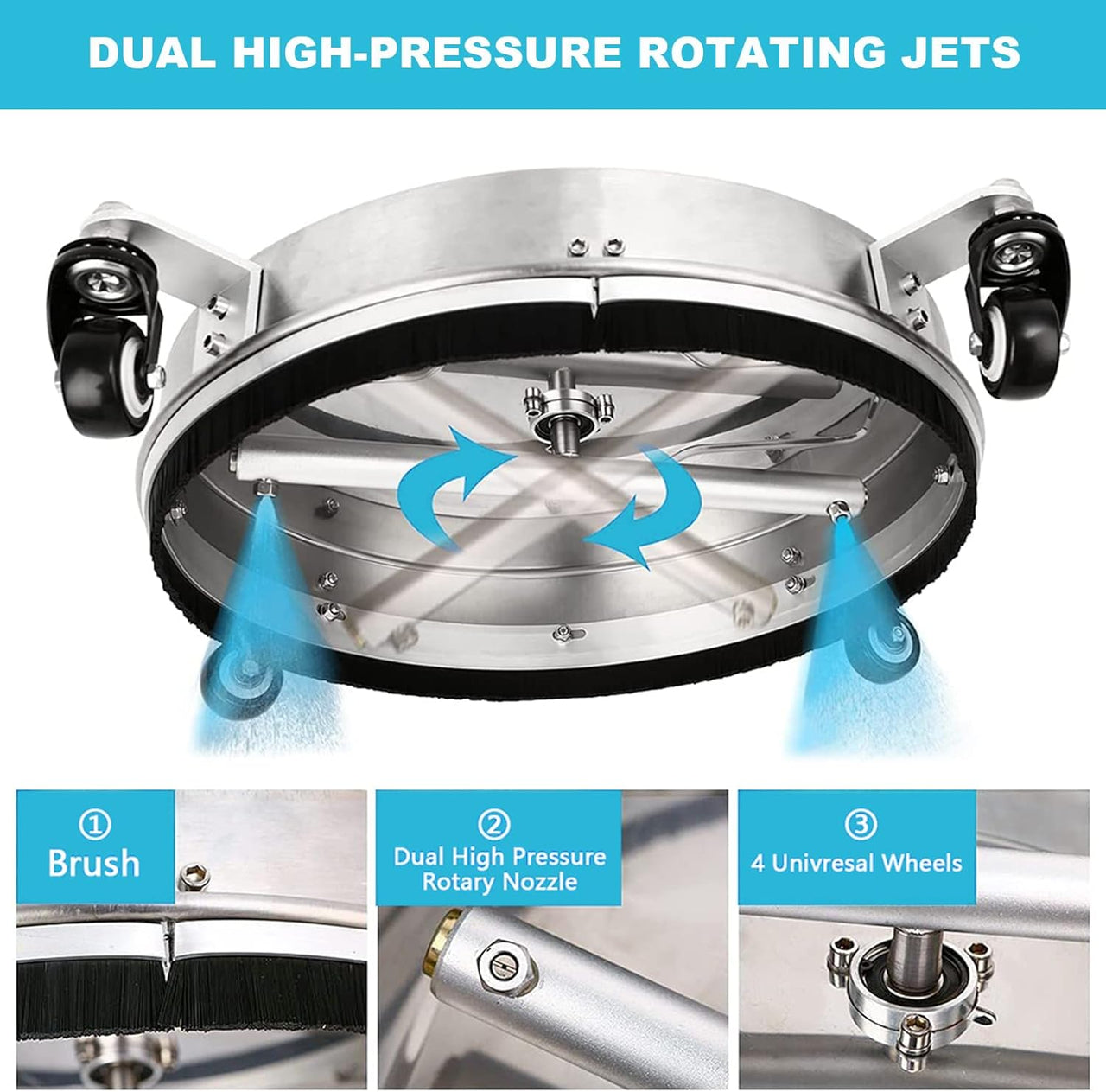 Surface cleaner showing 360 degree rotating caster wheels