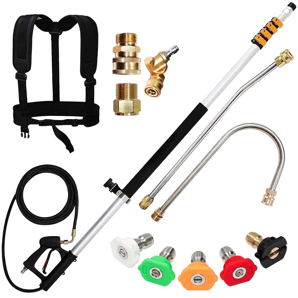 Telescoping pressure washer wand extended full length in aluminium