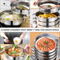Thumbnail for Steamer Cooker 30CM 3-Tier Stainless Steel Steamer Pot
