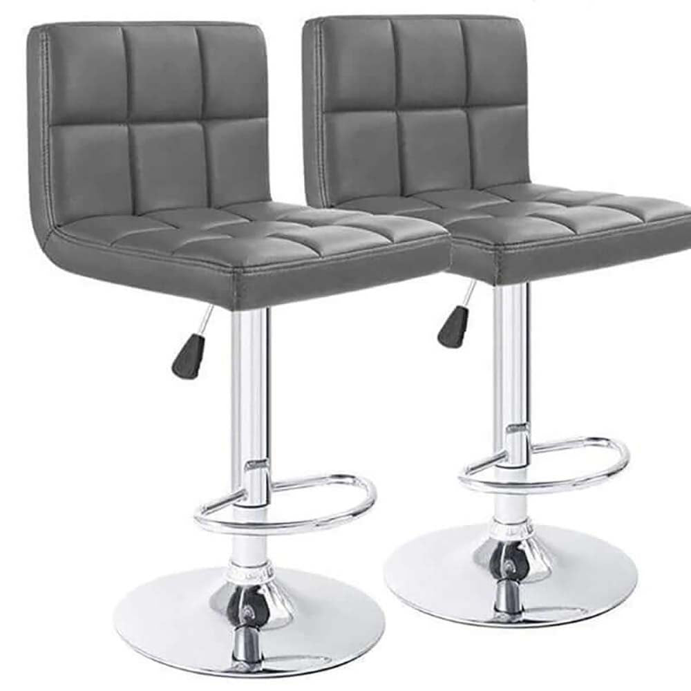 Adjustable Swivel Armless Bar Stools PU Leather Gray 2pcs modern kitchen use