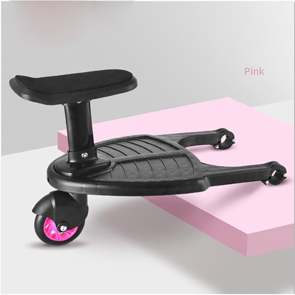 Step board folded up on pushchair