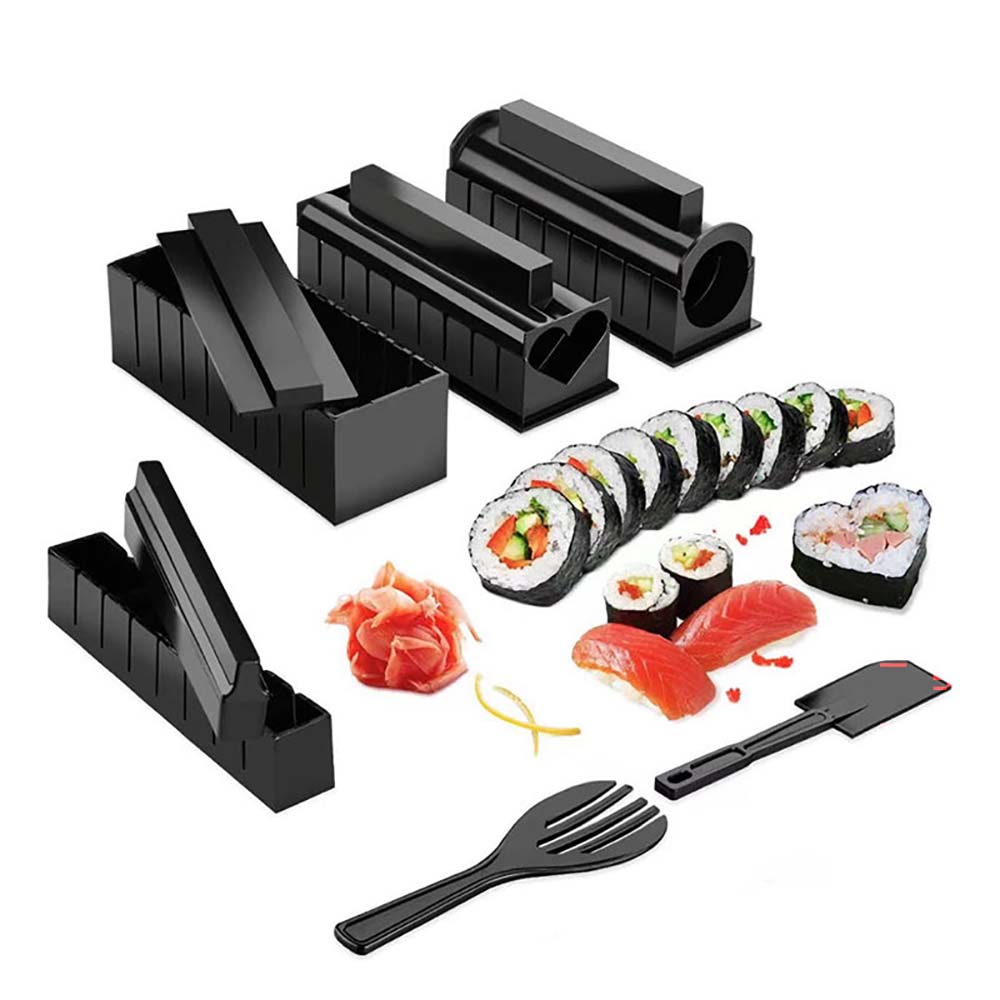 Black sushi maker set moulds with rice and nori