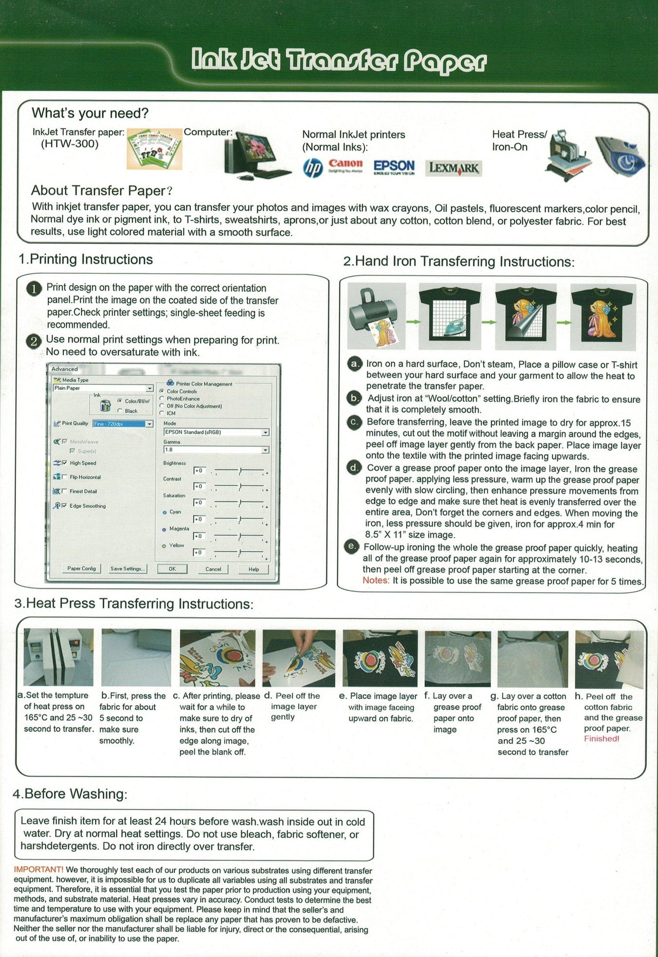 Heat transfer papers Iron on or Heat Press x 10