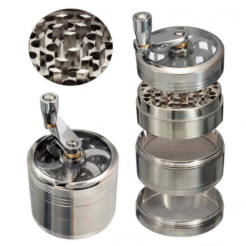 Compact aluminium herb grinder size 55 by 5 cm
