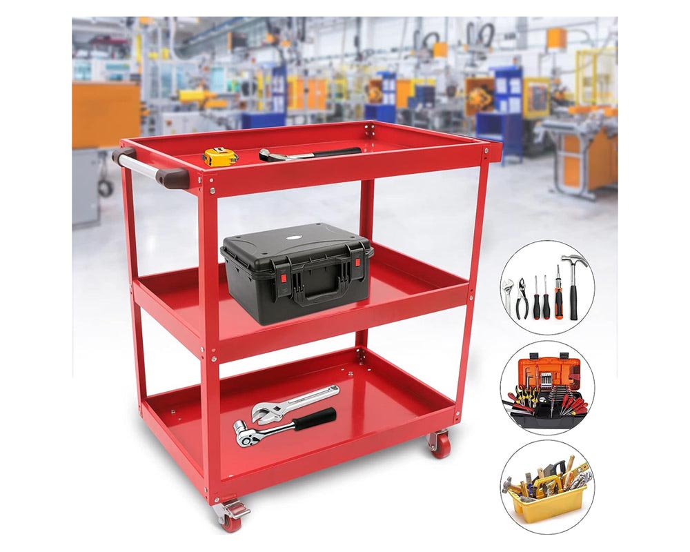 Tool cart with lockable castors and side handle