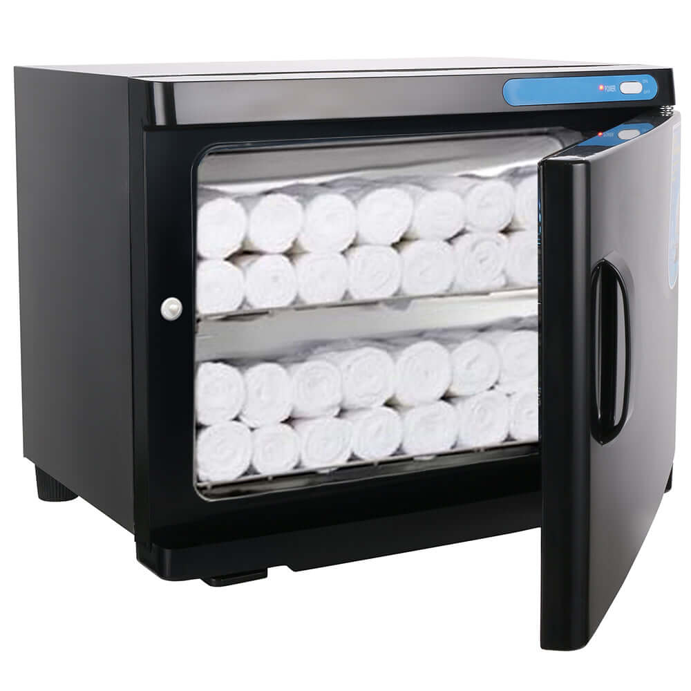 23L towel warmer black cabinet full view