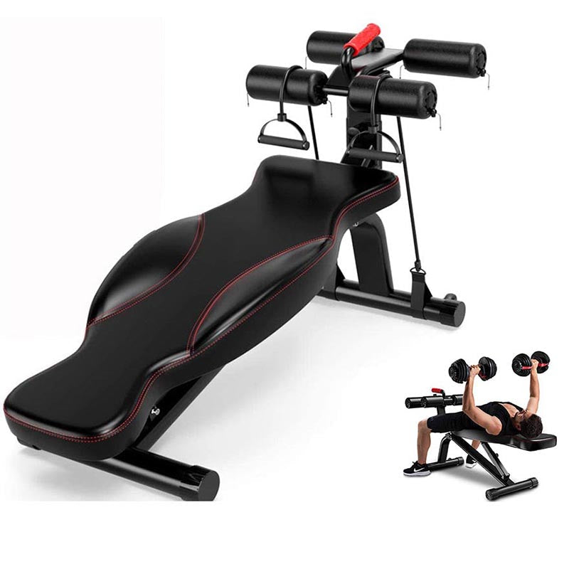 Adjustable weight bench with red and black padding