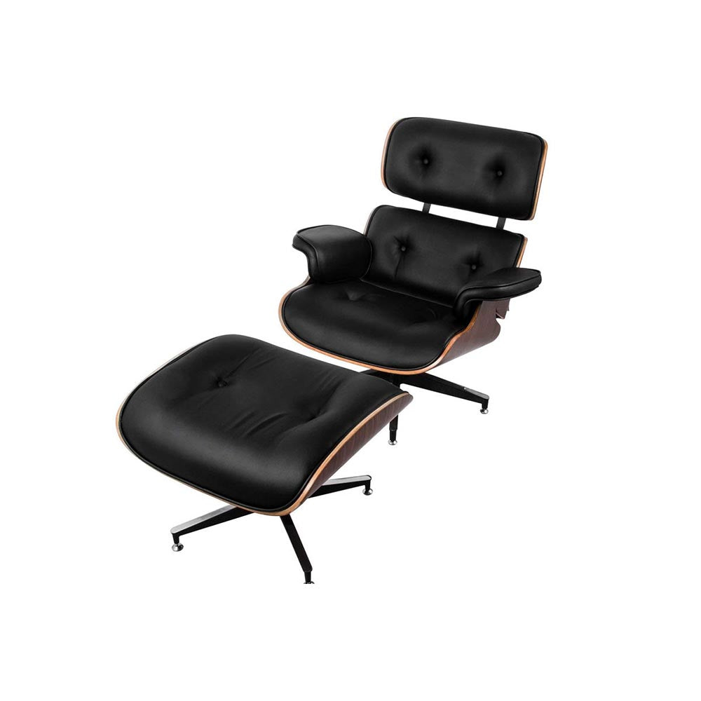 Replica Eames chair with black PU leather upholstery