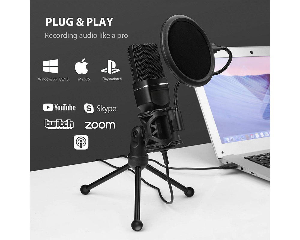 Usb Condensor USB Condenser Microphone Kit Black for PC Gaming – Homyspire
