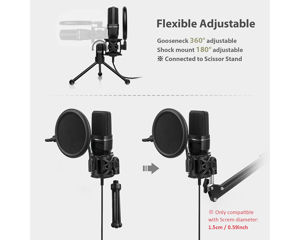 Usb Condensor USB Condenser Microphone Kit Black for PC Gaming – Homyspire