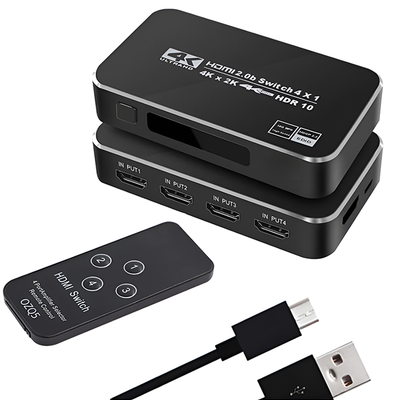 HDMI splitter 4in1 front view with ports