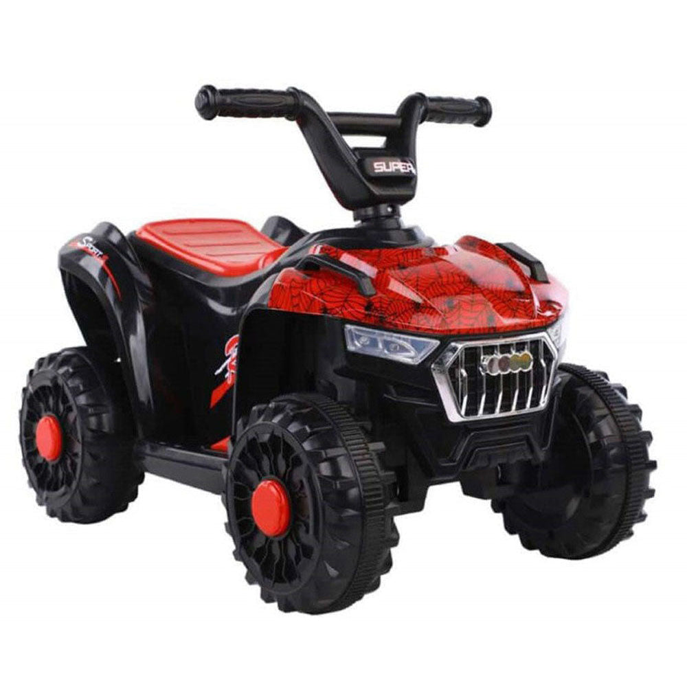 Red battery powered quad bike side view