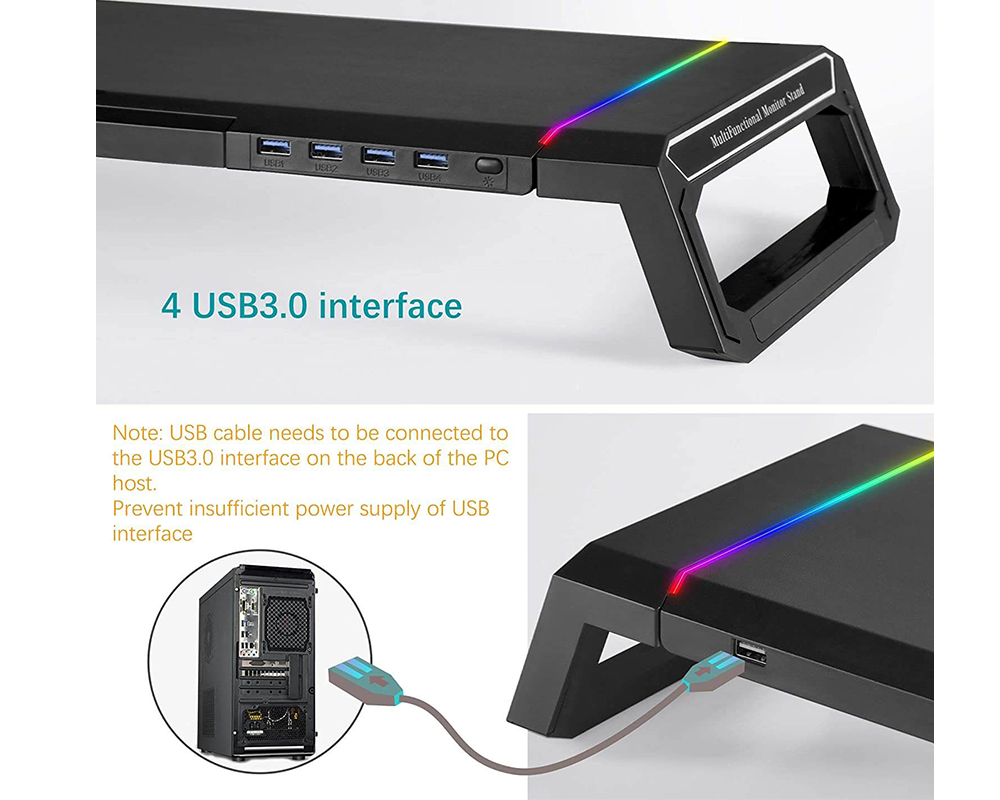Monitor Stand Riser – RGB Monitor Stand Riser with USB Hub & Drawer