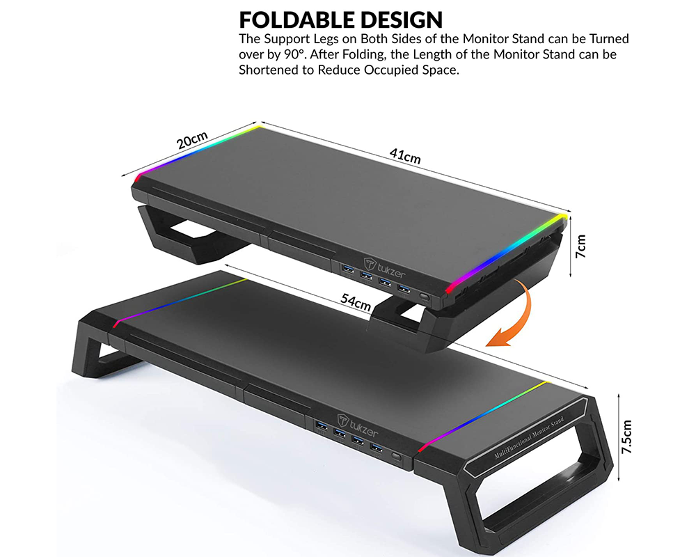 Monitor Stand Riser – RGB Monitor Stand Riser with USB Hub & Drawer