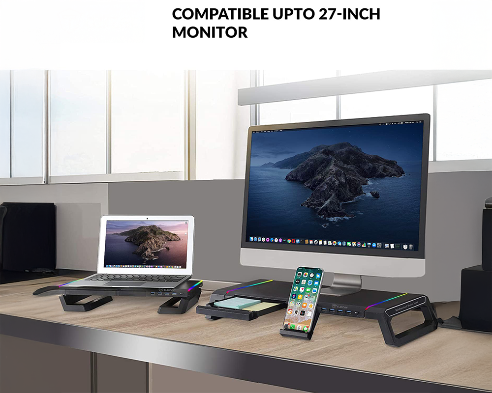 Monitor Stand Riser – RGB Monitor Stand Riser with USB Hub & Drawer