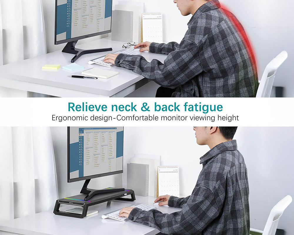 Monitor Stand Riser – RGB Monitor Stand Riser with USB Hub & Drawer