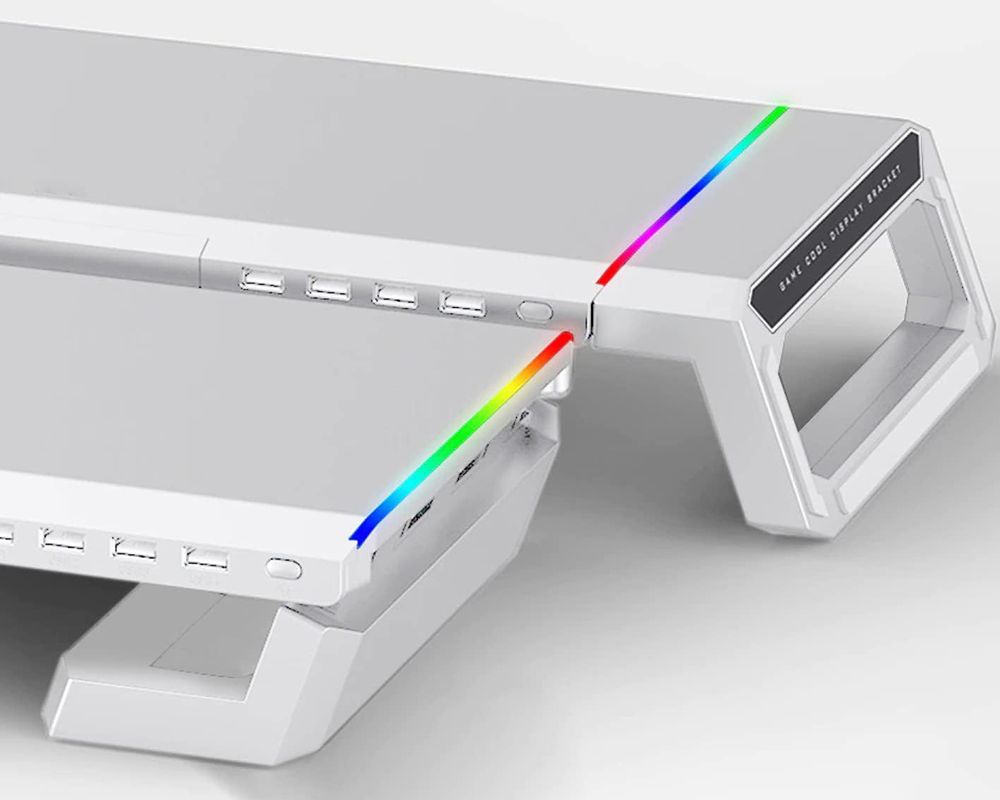 Monitor Stand Riser – White RGB Monitor Stand Riser with USB Hub