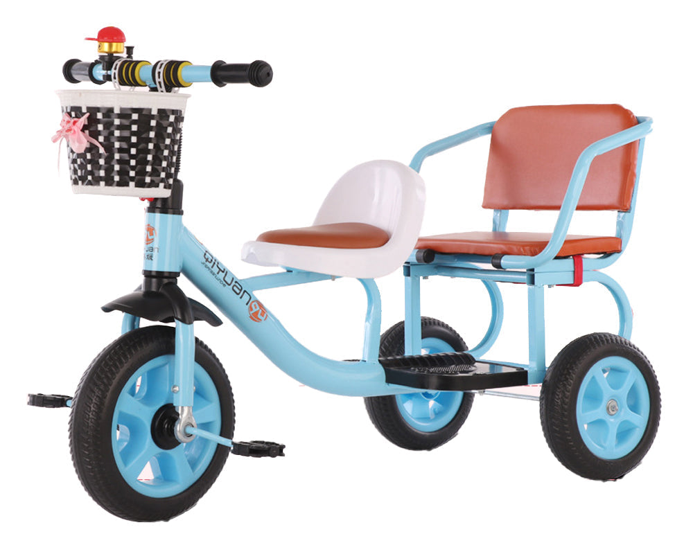 Blue kids tricycle showing steel frame durability