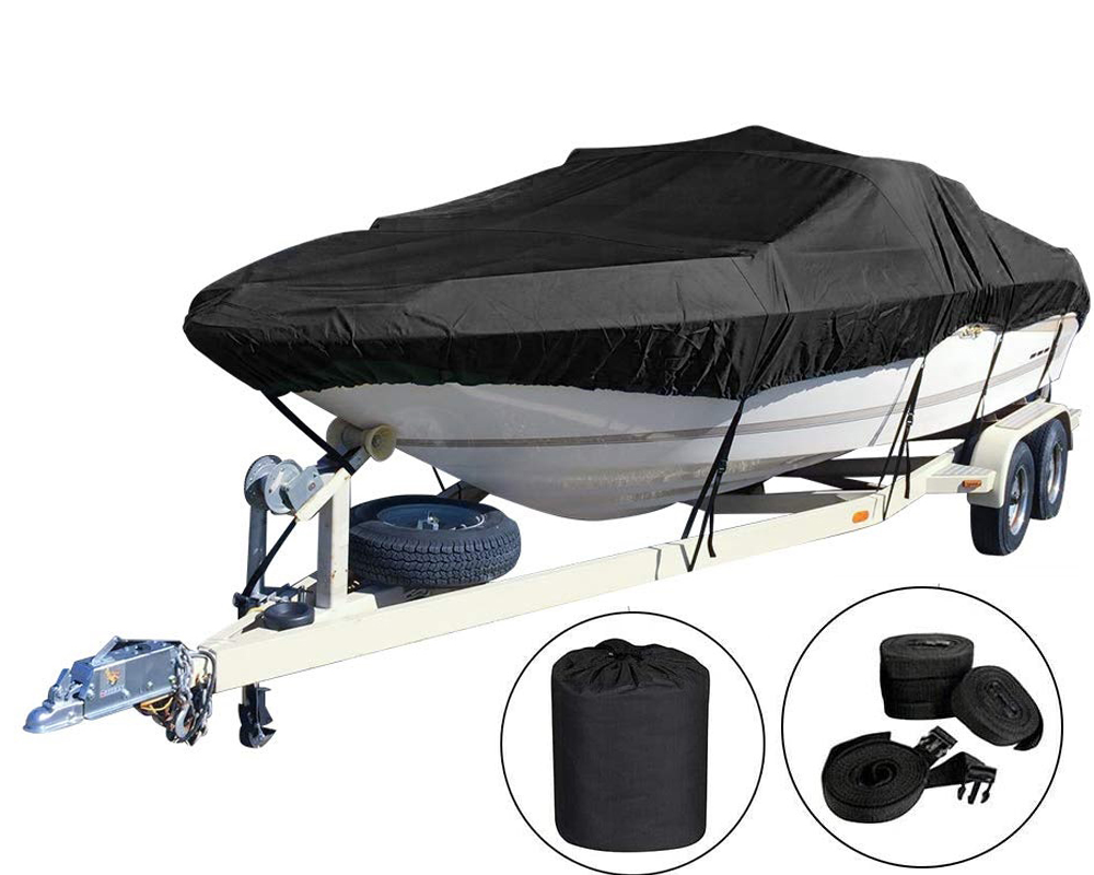 Black boat cover with ventilation features
