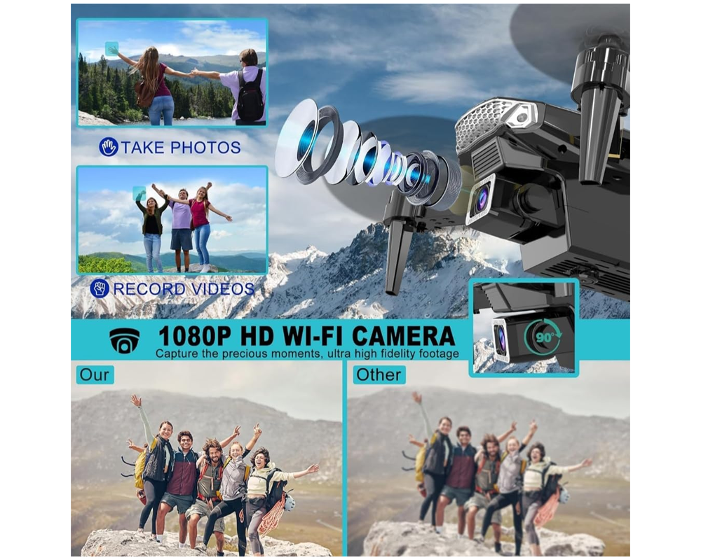 Drone with Camera – 4K HD Foldable Mini Quadcopter WiFi FPV RC Helicopter Black