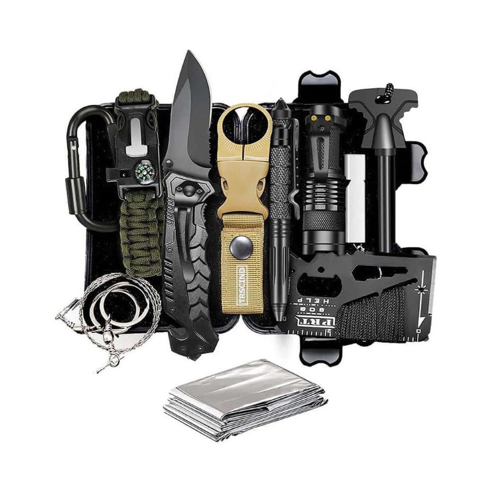 Military knife included in survival kit