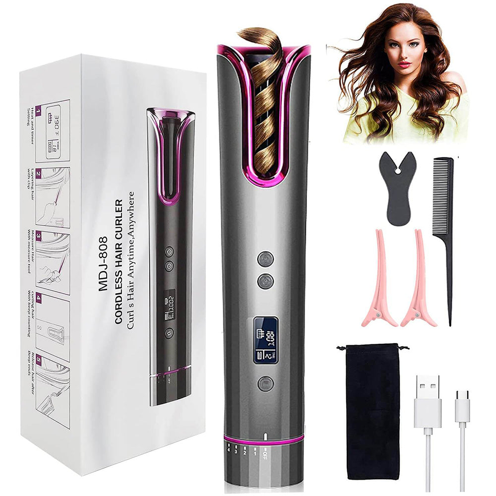 Cordless auto hair curler anti-tangled feature
