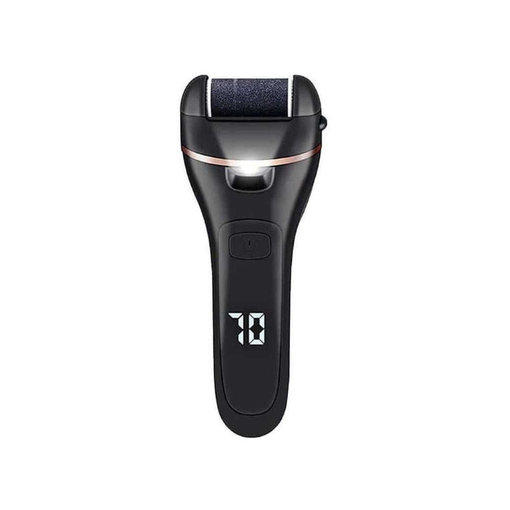 Electric foot file pedicure set in use on heel