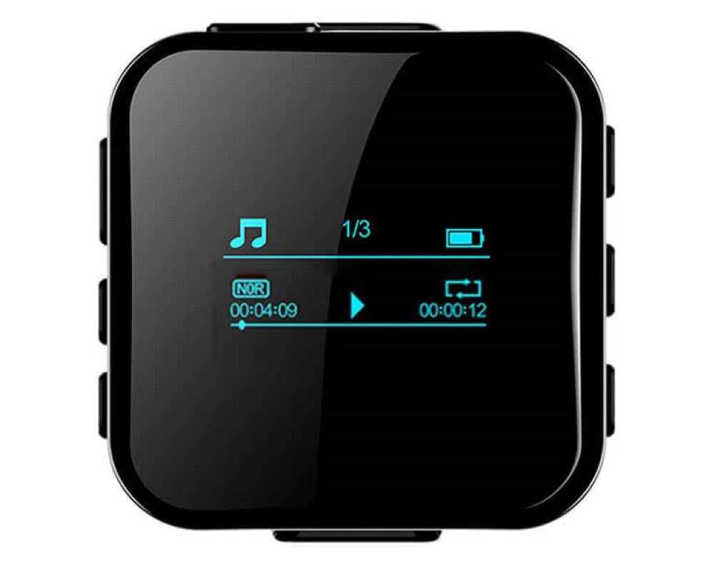 Close-up of voice recorder button on MP3 player
