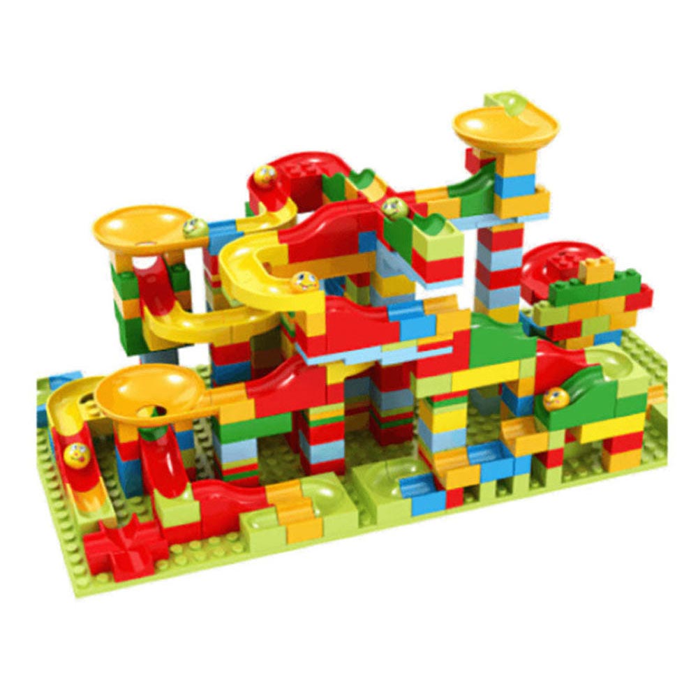 Marble run track encouraging creativity