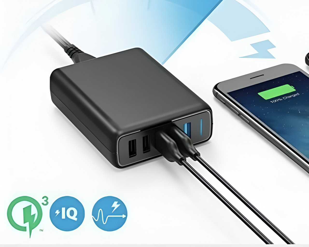5 Port USB Charger showing LED indicator lights