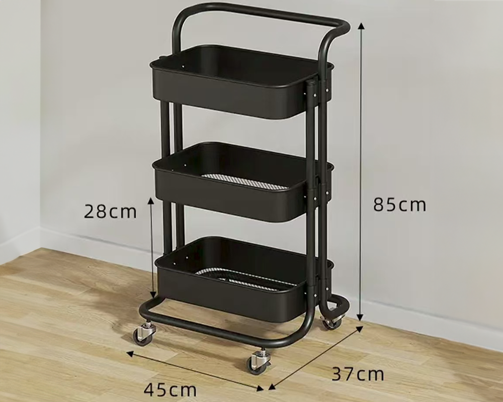 Black trolley assembled with spanner and screwdriver