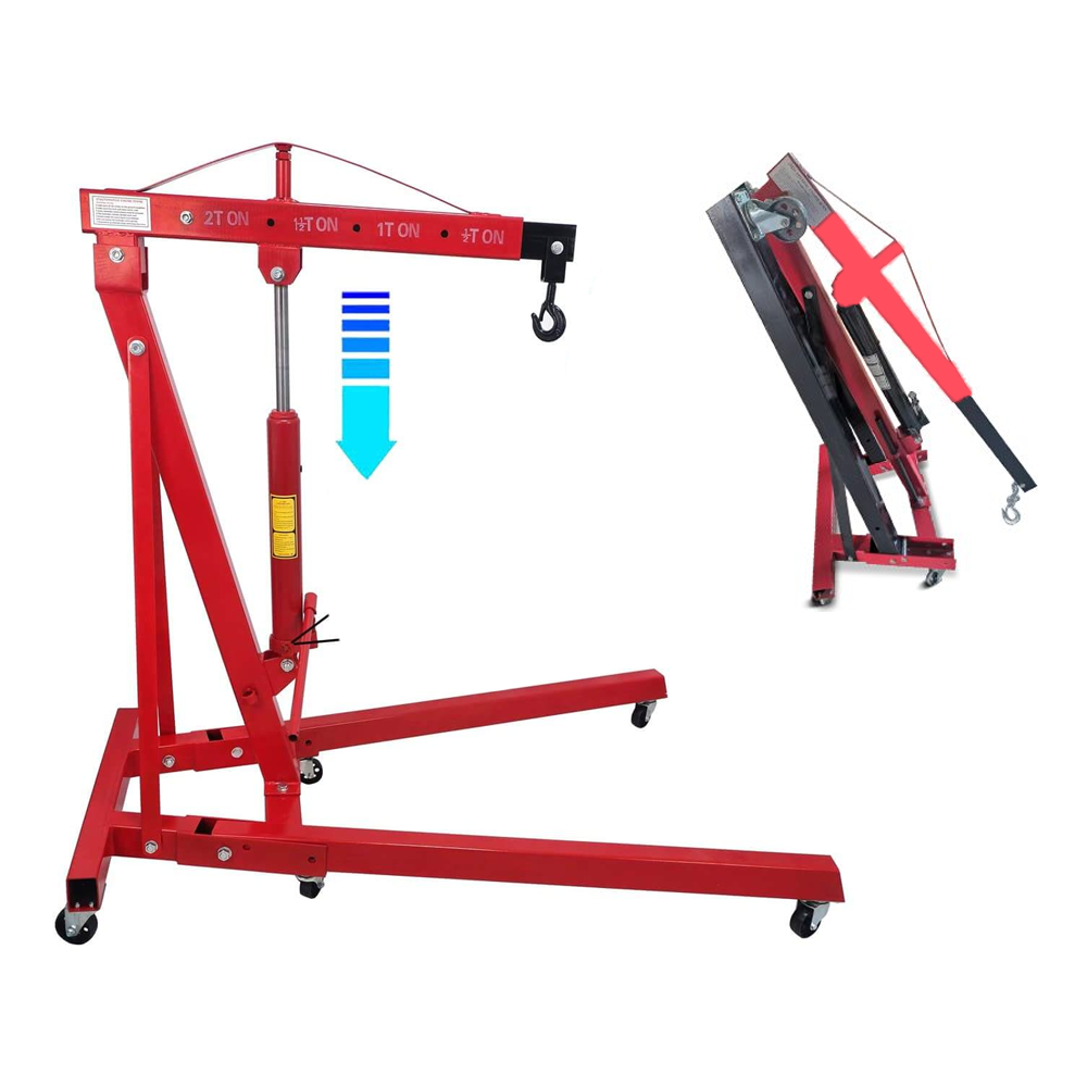 Heavy duty 2T engine hoist red hydraulic crane