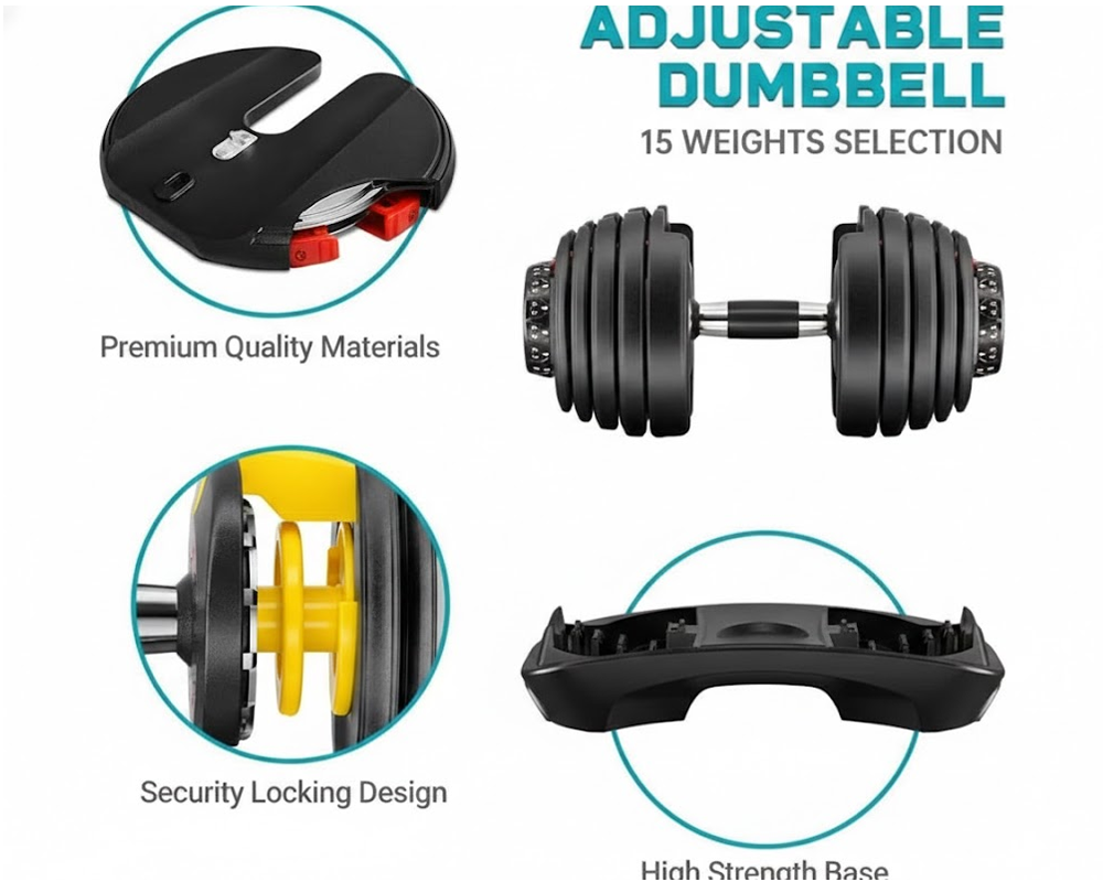 Adjustable dumbbells compact space-saving design