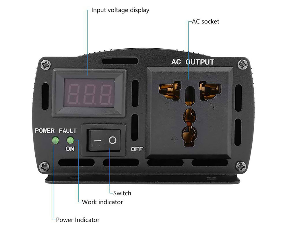 Power inverter with LED indicator lights