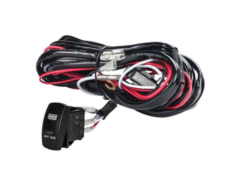 Side view of LED light bar wiring harness showing wiring connections
