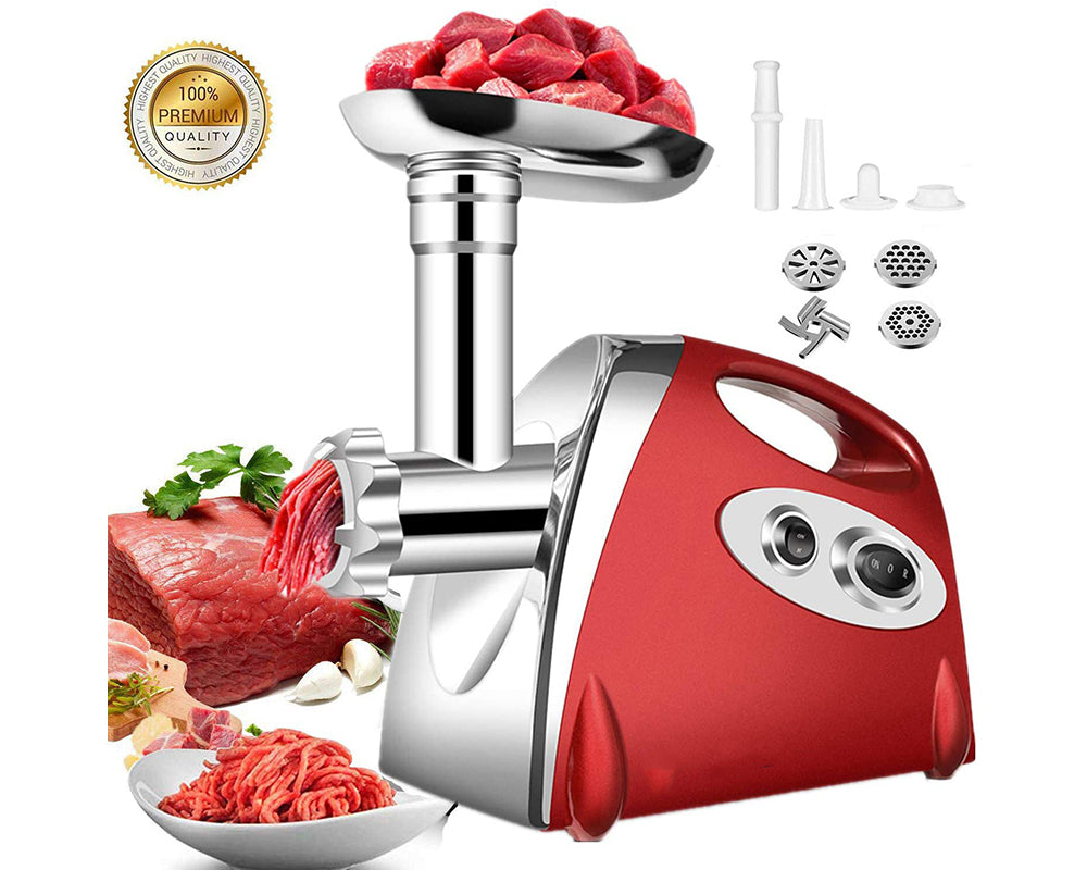 Meat grinder with food pusher