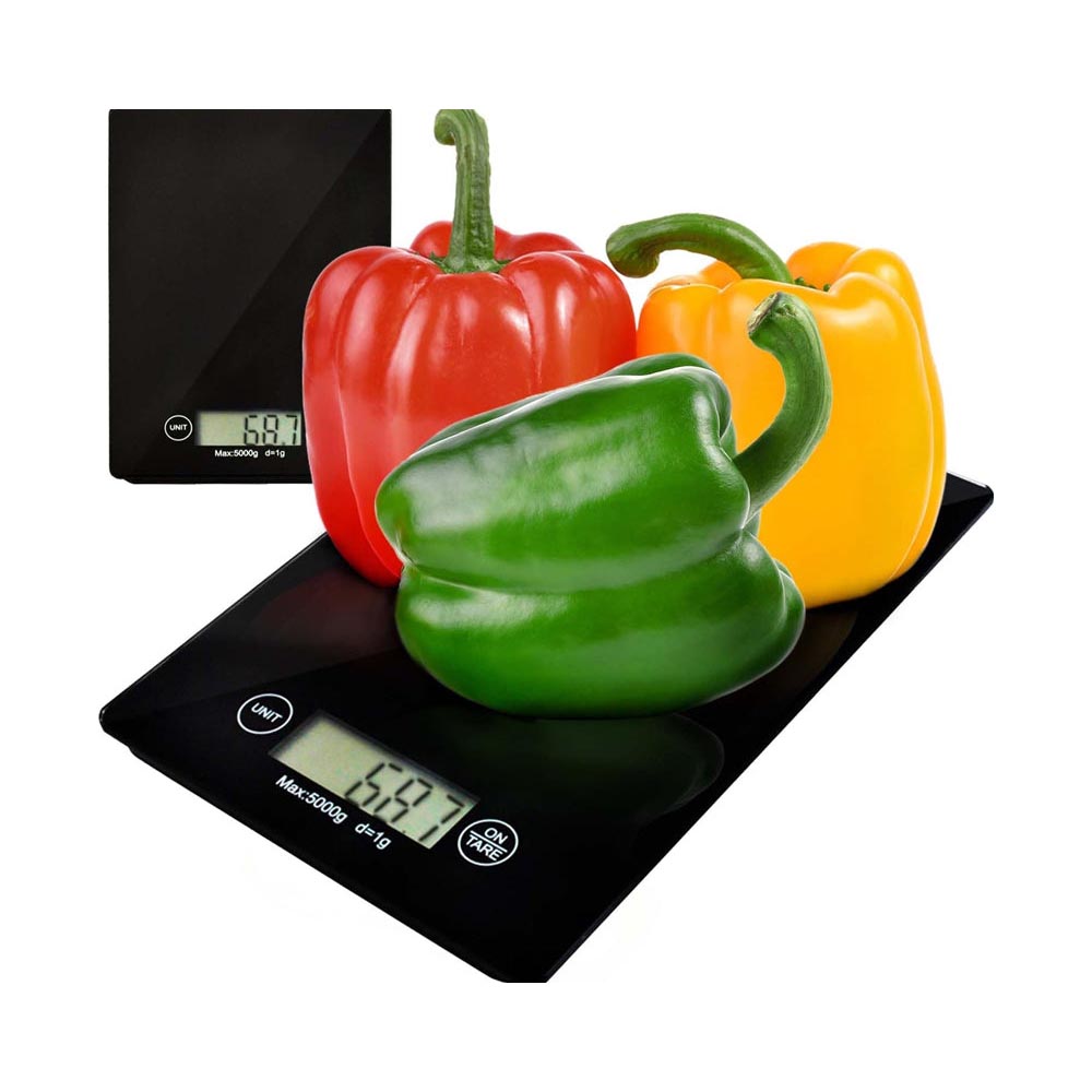 Compact digital kitchen scale on bench