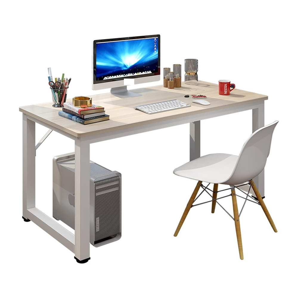 120cm white computer desk front view with storage