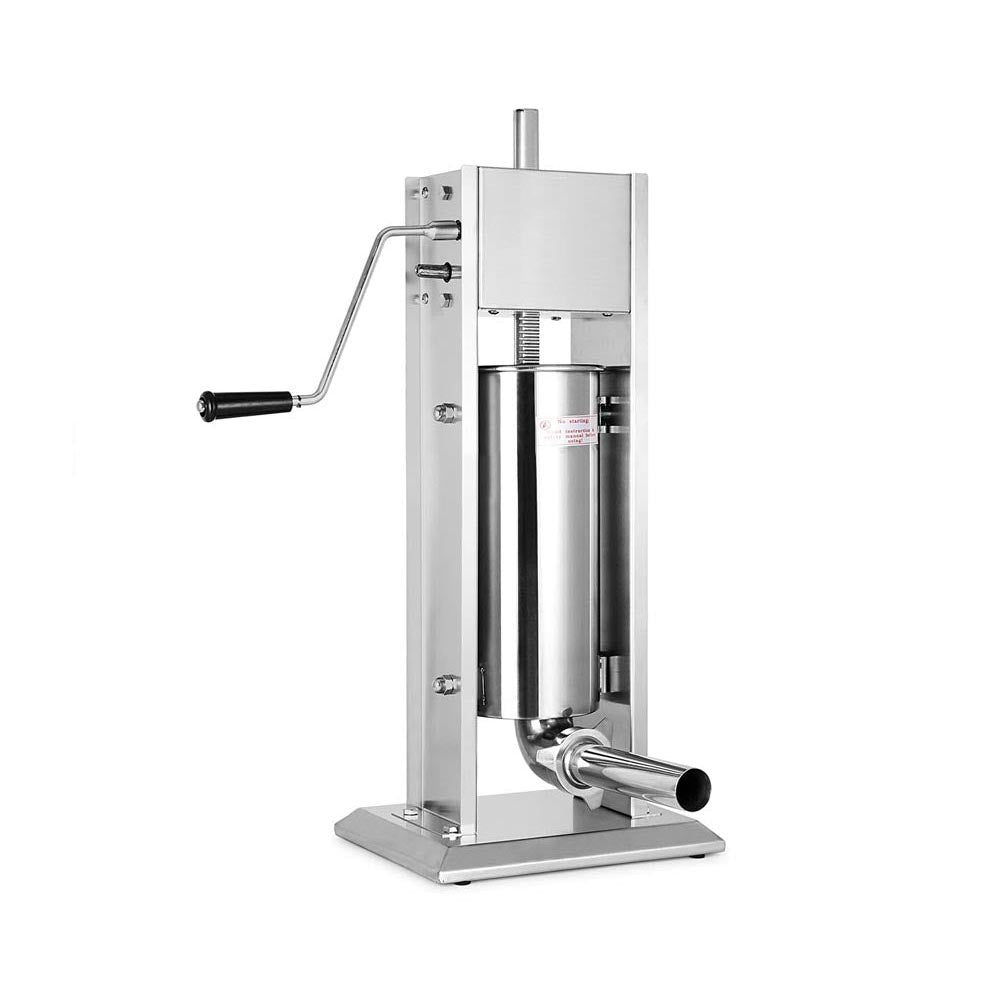 Stainless steel sausage maker with tiltable barrel for easy filling