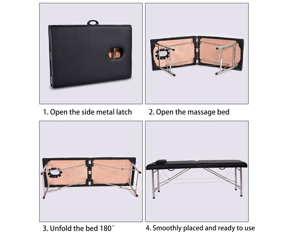Massage table adjustable and pre-assembled
