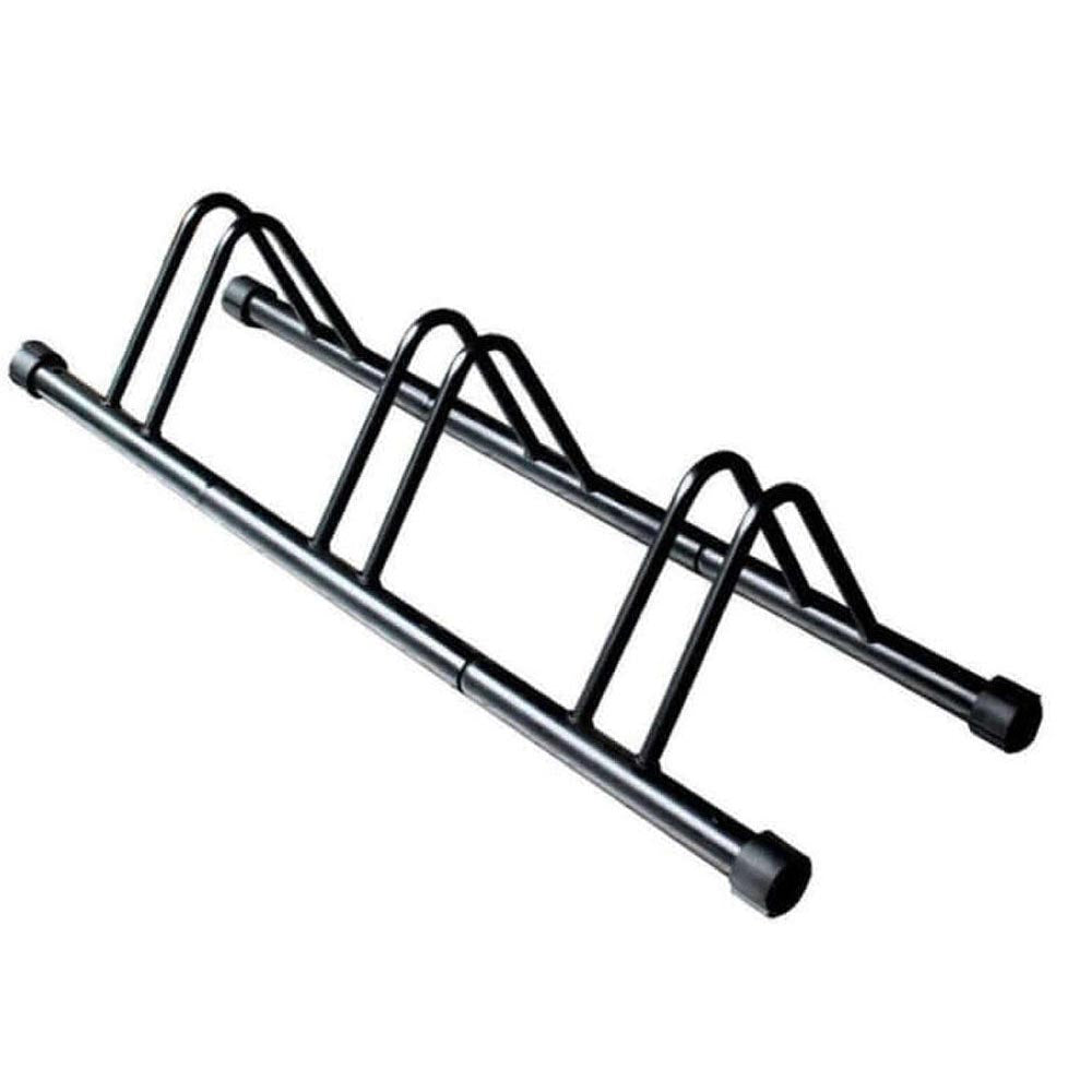 Bike parking stand holding three bikes