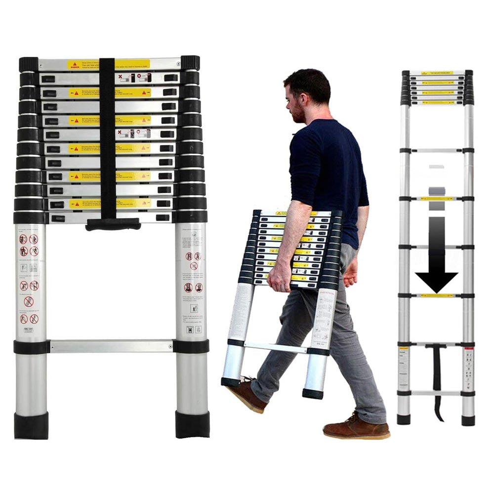 Telescopic ladder fully extended to 5 metres