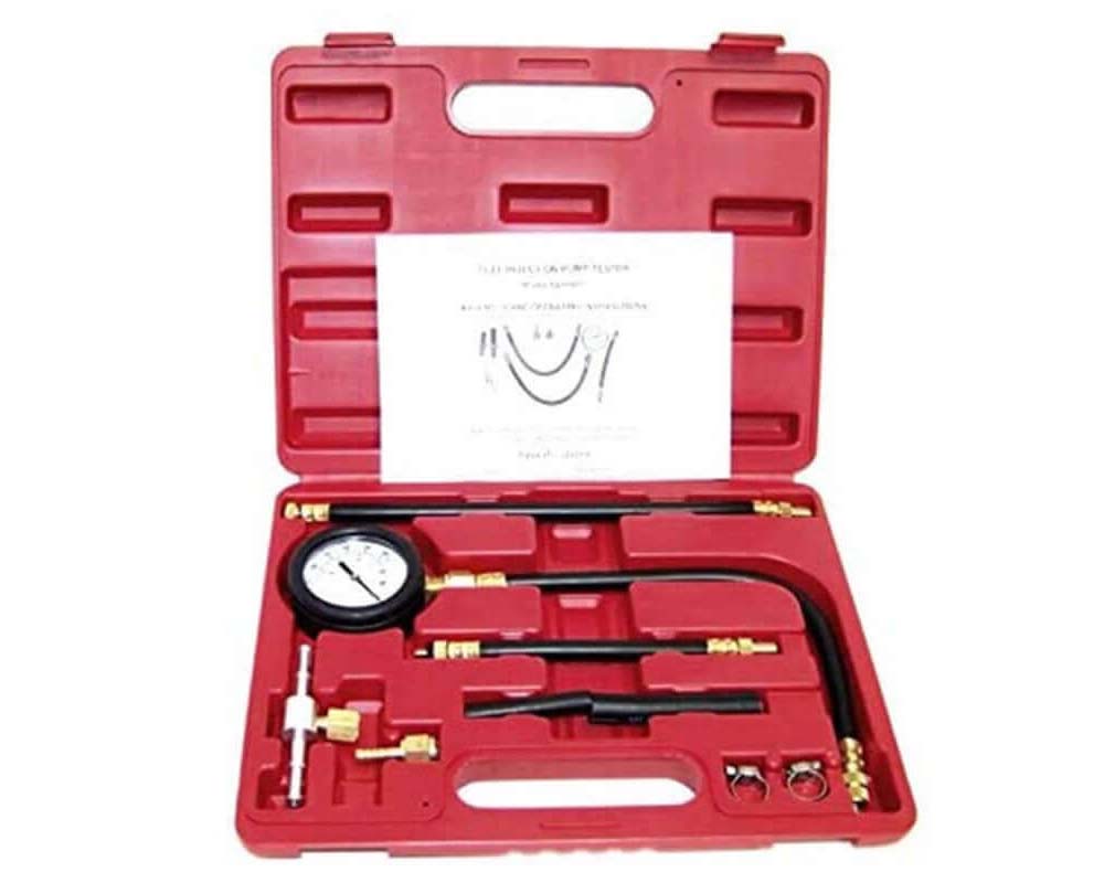 Fuel injection tester with assorted hoses and clamps