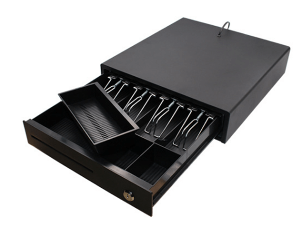 Cash drawer placed under POS terminal