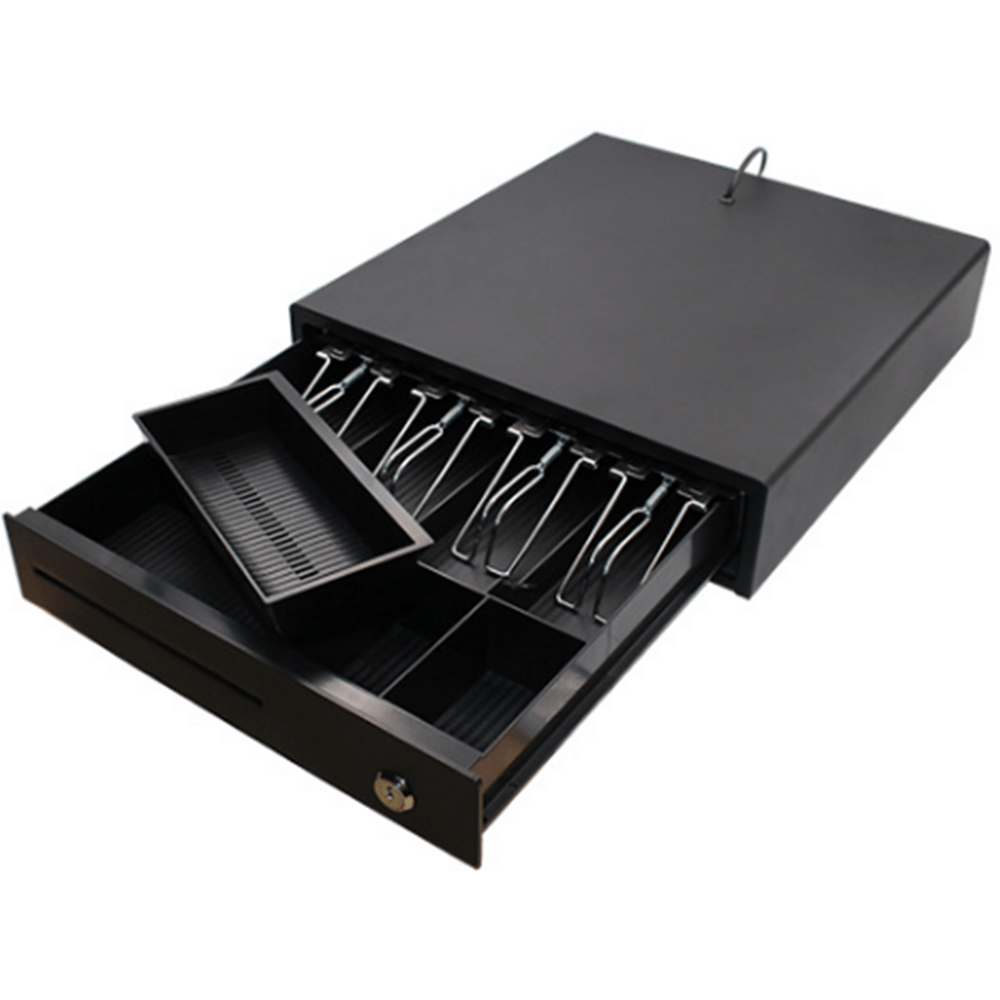 Cash drawer till with open money tray