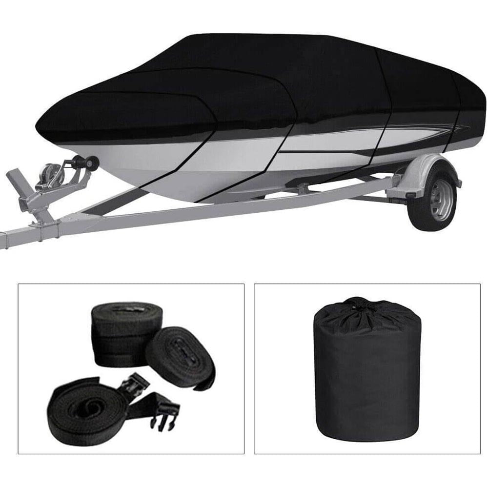 Boat cover installed on speedboat outdoors
