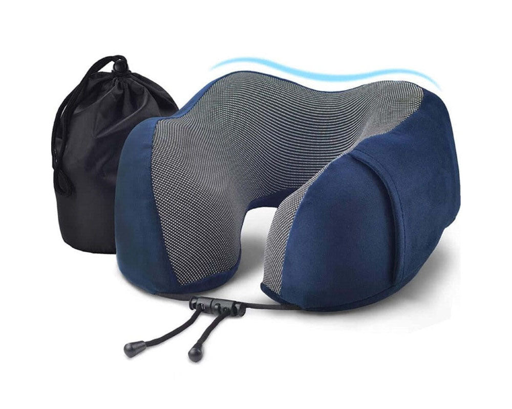 Travel pillow with elastic strap adjustment detail