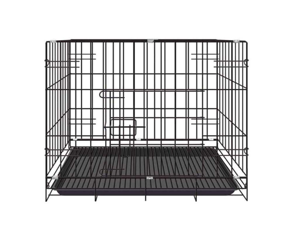 Black metal dog crate with ABS plastic tray