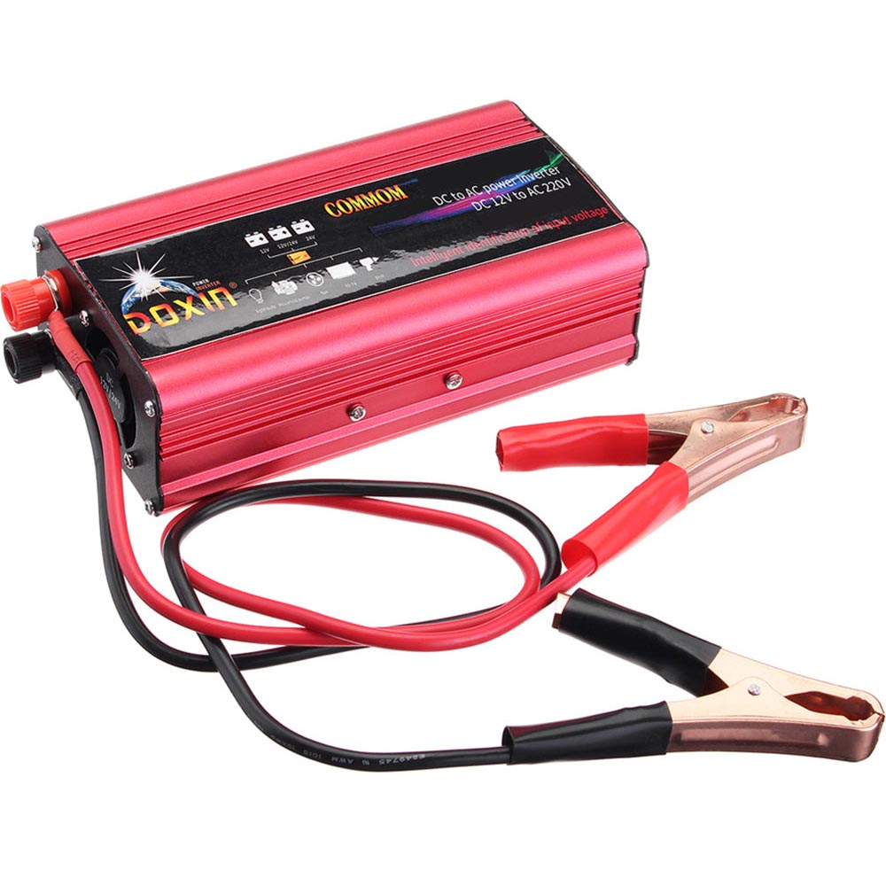 Power inverter 3000W placed on vehicle dashboard for use